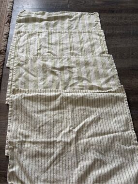 West Elm Striped Light Green and Cream Cotton Napkins (Set)